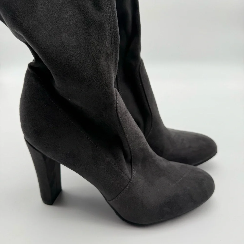 SAM EDELMAN KENT over the knee heeled suede boot dark grey
